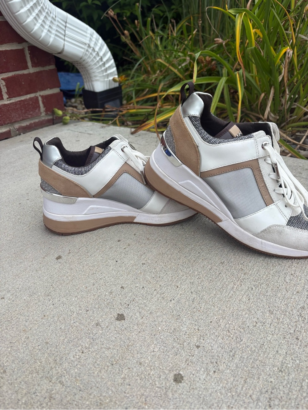 Michael Kors White and Tan Women's Wedge Sneakers